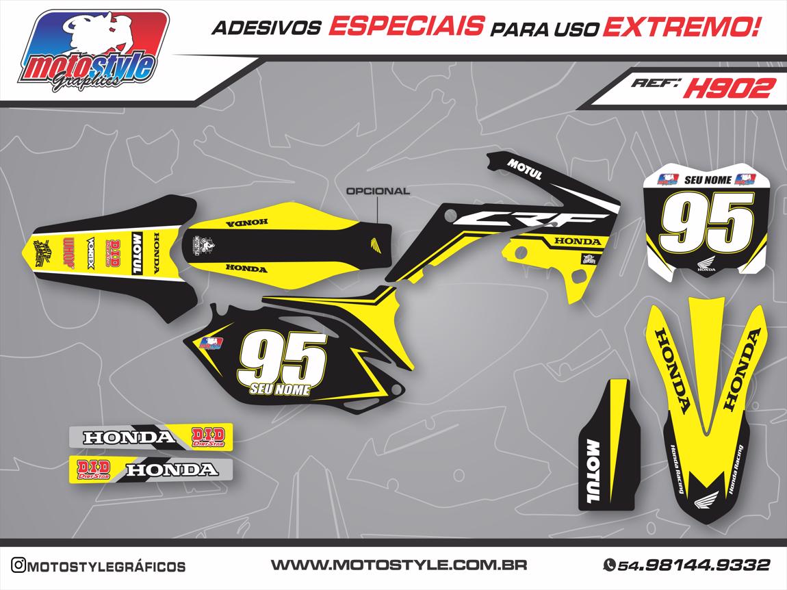 H902 GRÁFICO ADESIVO HONDA CRF 250 - 450 PRETO E AMARELO
